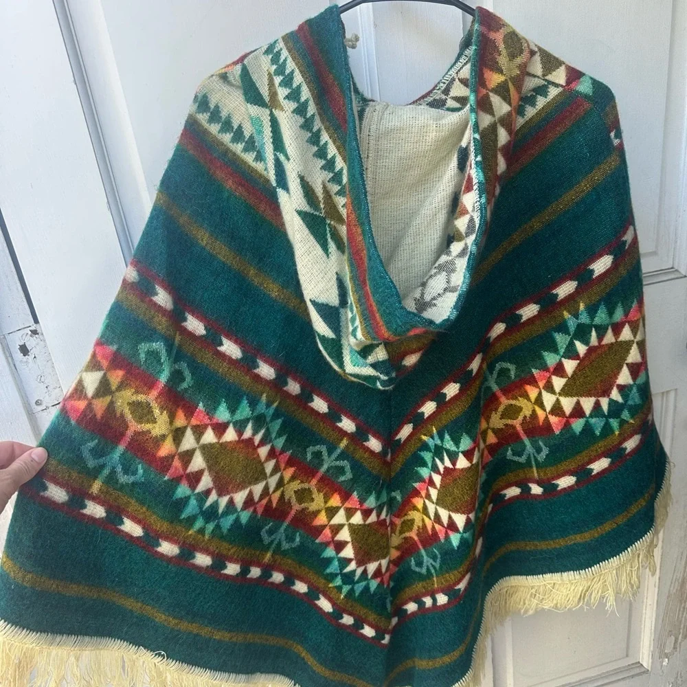 Colorful Geometric Pattern Poncho - Picture 2 of 3